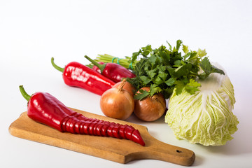 kitchen board and vegetables