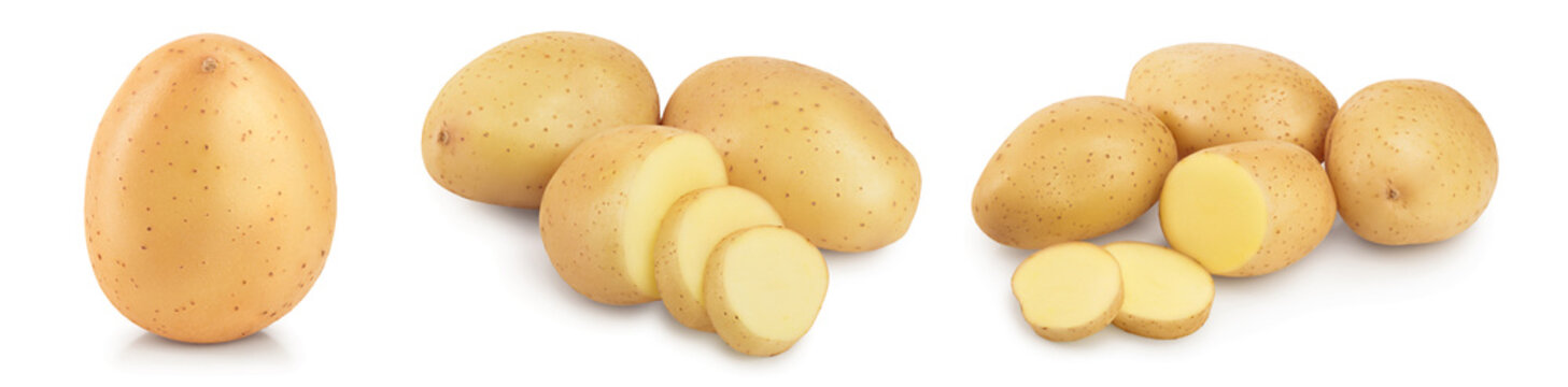 Young potato isolated on white background. Harvest new. Set or collection