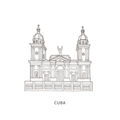 Travel illustration with attraction of cuba