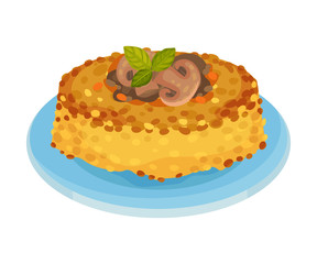 Polenta, Traditional Italian Cuisine Food vegetarian Dish Vector Illustration