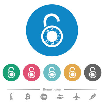 Unlocked round combination lock flat round icons