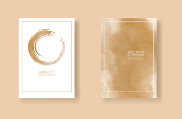 Cards with watercolor elements set. Hand drawn banner element on brown background.