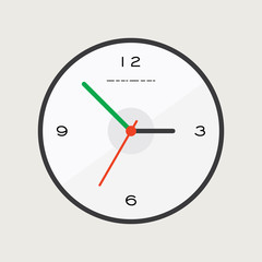 Clock icon in flat style, timer on color background. Vector design element