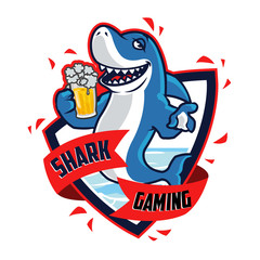 Drunken Shark Cartoon Mascot Logo