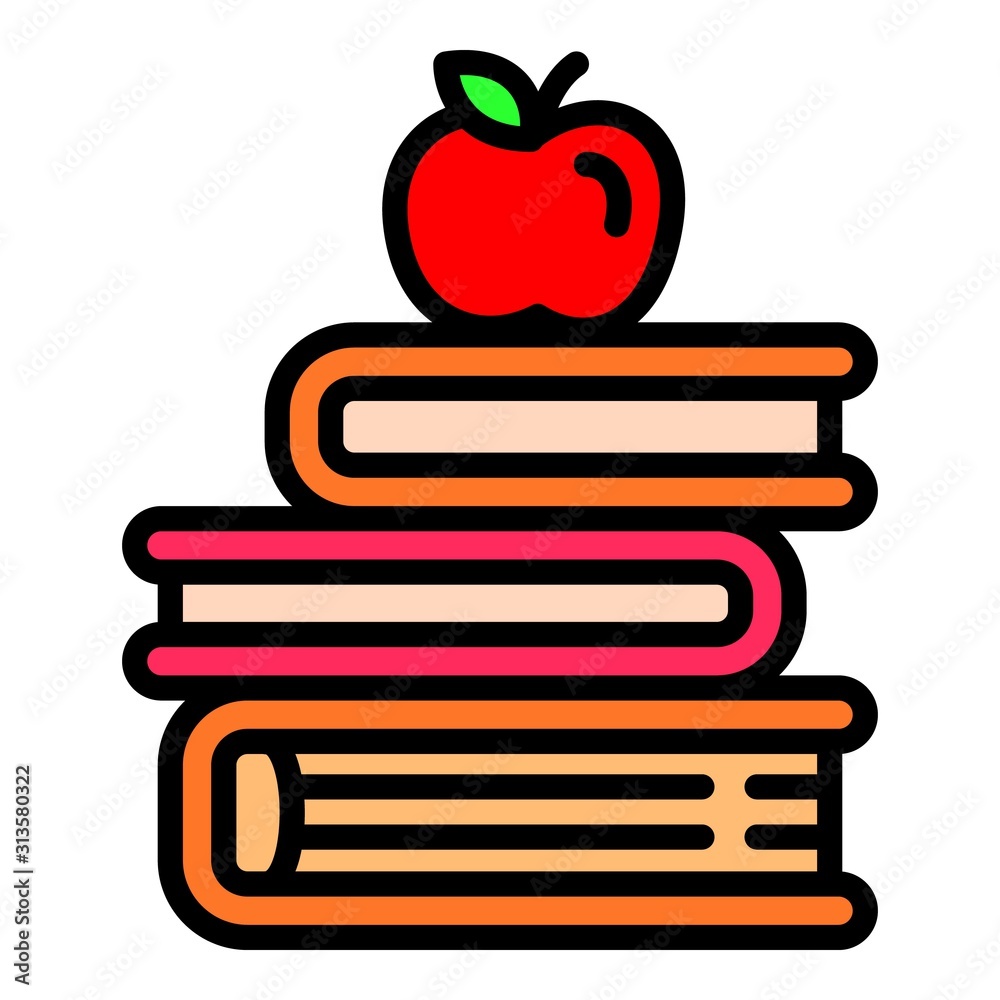 Poster apple on books stack icon. outline apple on books stack vector icon for web design isolated on white