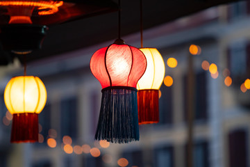 Colorful lamps with street lights.