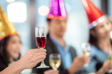 Business partners toast champagne company event celebration success