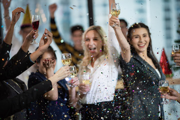 Business partners toast champagne company event celebration success