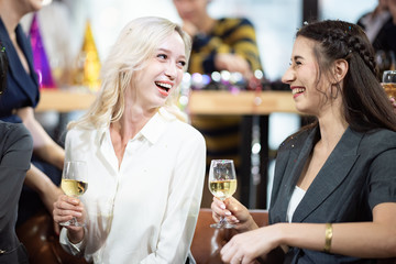 Business partners toast champagne company event celebration success