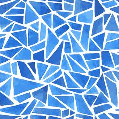 Monochrome background with mosaic of random sized triangles in blue. Vector seamless pattern - 313582762