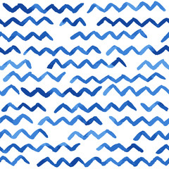 Monochrome zigzag background in blue. Seamless vector pattern