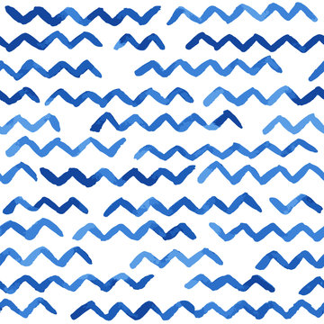 Monochrome zigzag background in blue. Seamless vector pattern