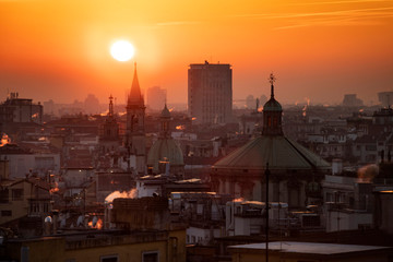 Magic sunset over Milan, Italy.