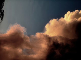 scary black clouds at sunset, Russia.