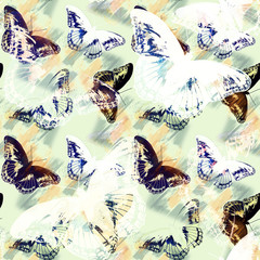Seamless abstract pattern with butterflies on a light background.