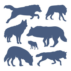 Collection of silhouette Wolfs. Vector logo. wildlife. Wild wolf. Vector illustration.