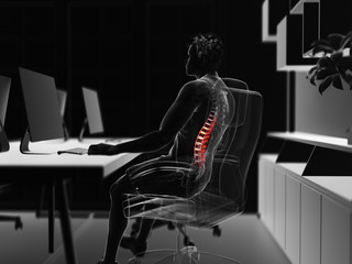 Fototapeta na wymiar 3d rendered illustration of a man working on a pc - having a painful back