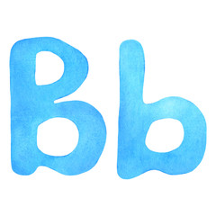 Monogram letter B made of watercolor. Classic blue hand drawn alphabet