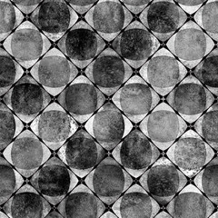 Motif géométrique sans couture avec cercle abstrait aquarelle grunge et fond de formes carrées noires.