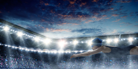 Sport stadium in lights . Mixed media