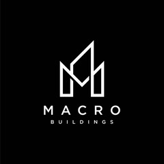 Clean logo design of letter M and building with black background - EPS10 - Vector.