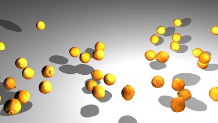 Closeup view of fresh oranges isolated on white background.