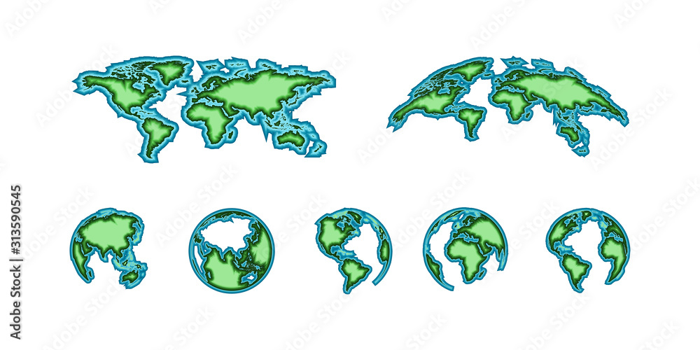 Canvas Prints world map with earth globe in trendy 3d design. 3d template world map with earth globe, isolated on 