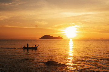 Sea Sunset in Thailand. Red sky and ocean