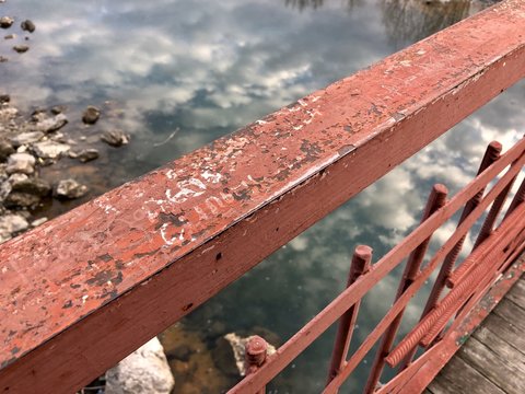 iron railings of the bridge on the background of the river