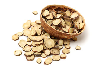 Licorice roots on white background