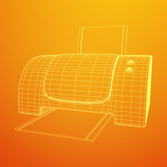 Printer or fax object. Wireframe low poly mesh vector illustration