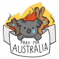 Pray for Australia koala and kangaroo and wolf cartoon vector illustration