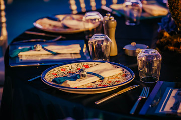 Elegantly decorated wedding table set