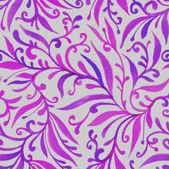 Fototapeta na wymiar Watercolor pink purple seamless pattern on a white background, curls, flowing lines, elegant print.