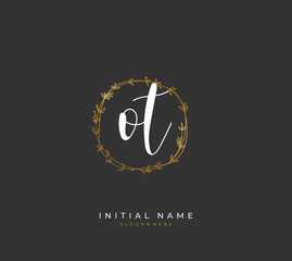 Handwritten initial letter O T OT for identity and logo. Vector logo template with handwriting and signature style.