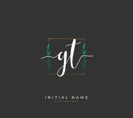 Handwritten initial letter G T GT for identity and logo. Vector logo template with handwriting and signature style.