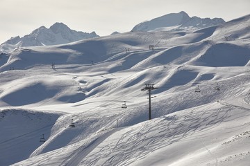 View of the ski slopes in Les Sybelles