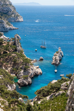 Beautiful shot of Sugiton Calanque near Marseille in the south of France on a nice summer day
