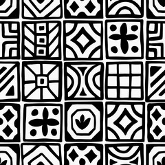 Hand painted seamless pattern with a mosaic in black and white. - 313596763