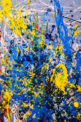 abstract expressonism. Picture painted using the technique of dripping. Mixing different colors red yellow blue white black. Vertcal orientation.