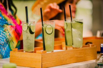 Close up of pouring in aperitif at the celebration