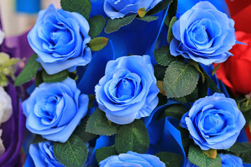 Close-up Artificial blue rose flower background.