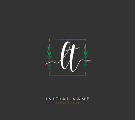 Handwritten initial letter L T LT for identity and logo. Vector logo template with handwriting and signature style.