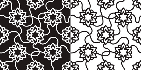 Abstract pattern in arabic style. White on black and back seamless geometric vector background. Use for textiles, printing or wallpaper.