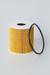 Brand new automotive oil filter cartridge. Fuel filter, auto spare part,  isolated on white background