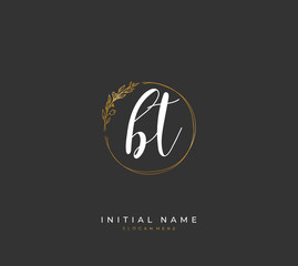 Handwritten initial letter B T BT for identity and logo. Vector logo template with handwriting and signature style.