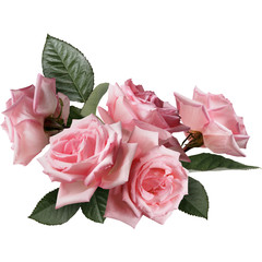 Pink roses isolated on black background. Floral arrangement, bouquet of garden flowers.