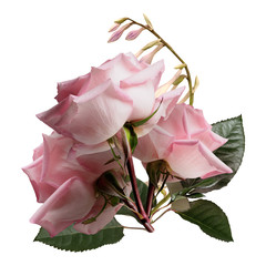 Pink roses isolated on black background. Floral arrangement, bouquet of garden flowers.
