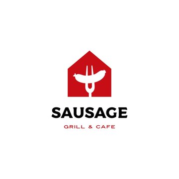 sausage house home restaurant logo vector icon illustration