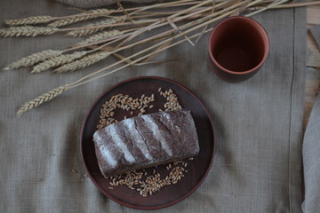 brown bread on burlap background